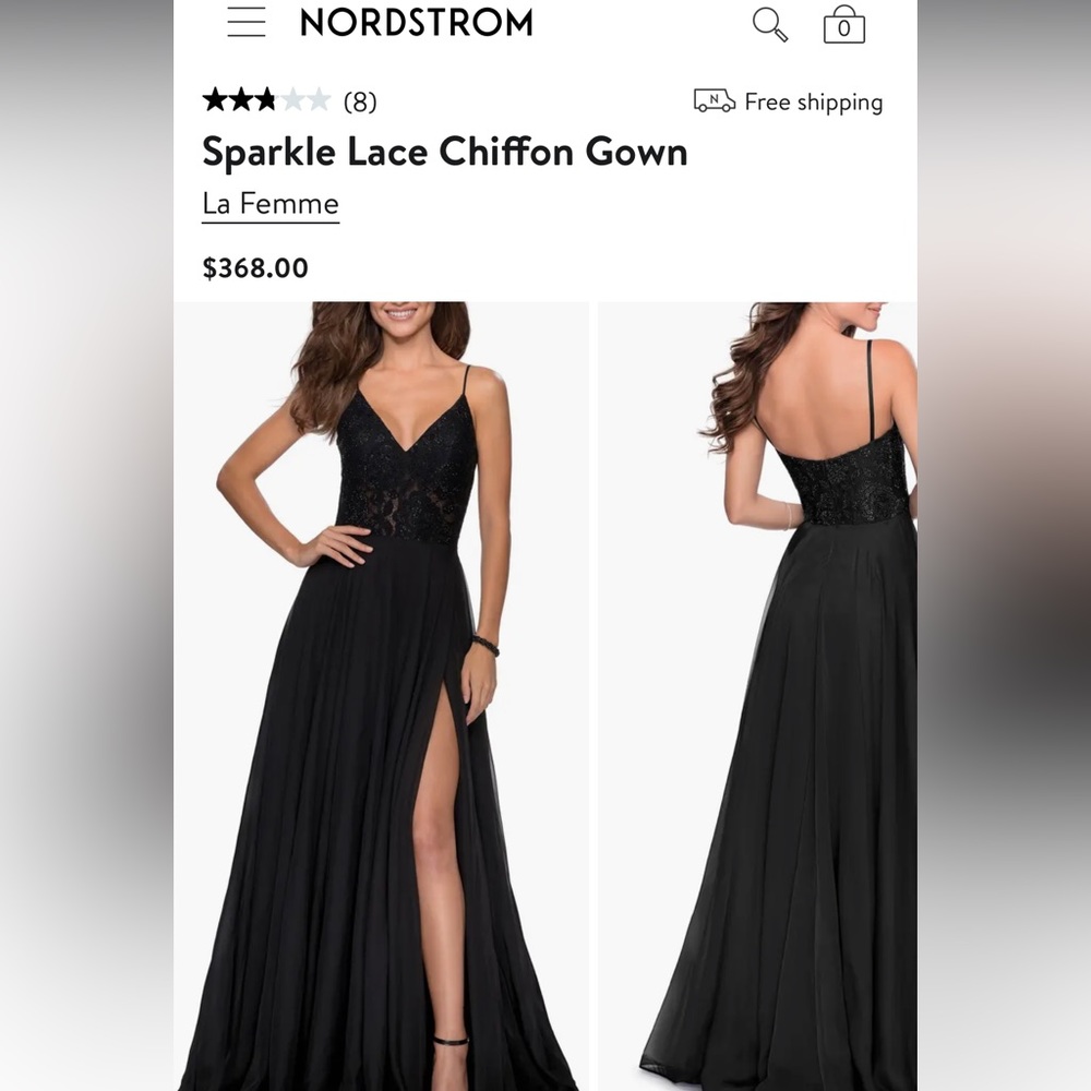 La Femme Sparkle Lace Chiffon Gown in Black